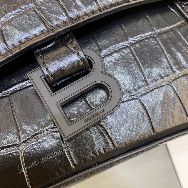 Balenciaga專櫃新品速遞Downtown鏈條單肩包 巴黎世家大號鱷魚黑色黑扣經典Hourglass包 fyj1352